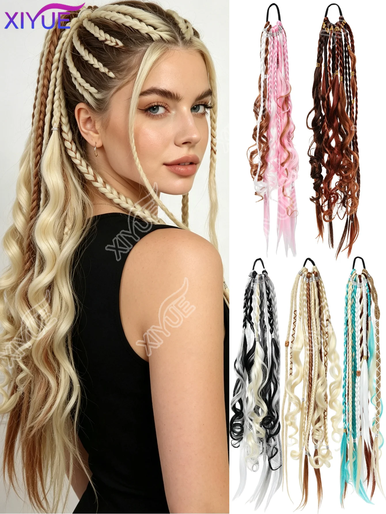 XIYUE Hand-Braided Viking Dreadlock Beaded Synthetic Hairpiece 24