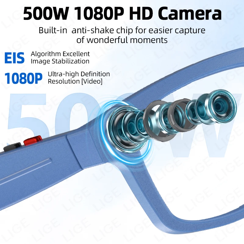 LIGE 1080P Smart Glasses 500W HD Camera AI Recognition WiFi Bluetooth Dual Mic Noise Cancel for Cycling Sports Outdoor Men Women - view 2