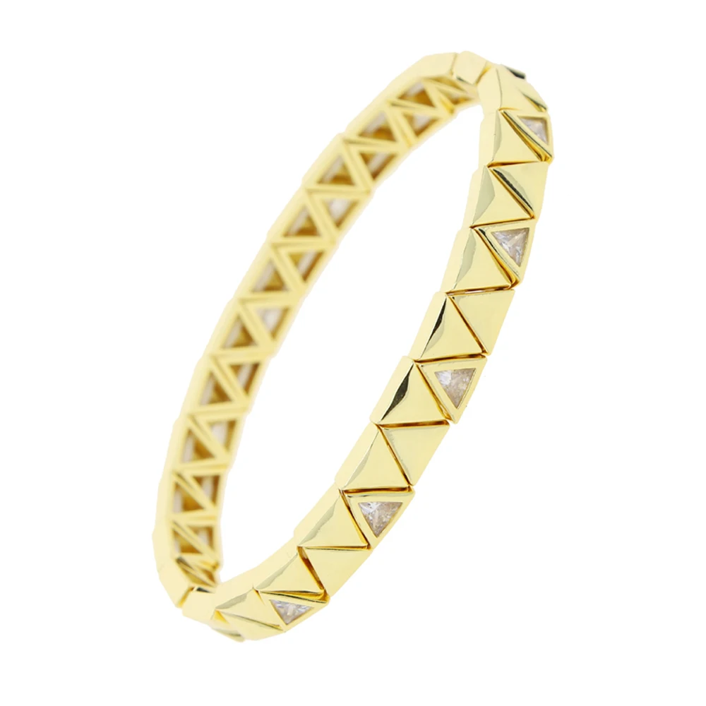 Iced Out Bling Heart Triangular Stretch Bracelet Gold Color Cubic Zirconia Triangle Stretchy Bangle For Women Fashion Jewelry