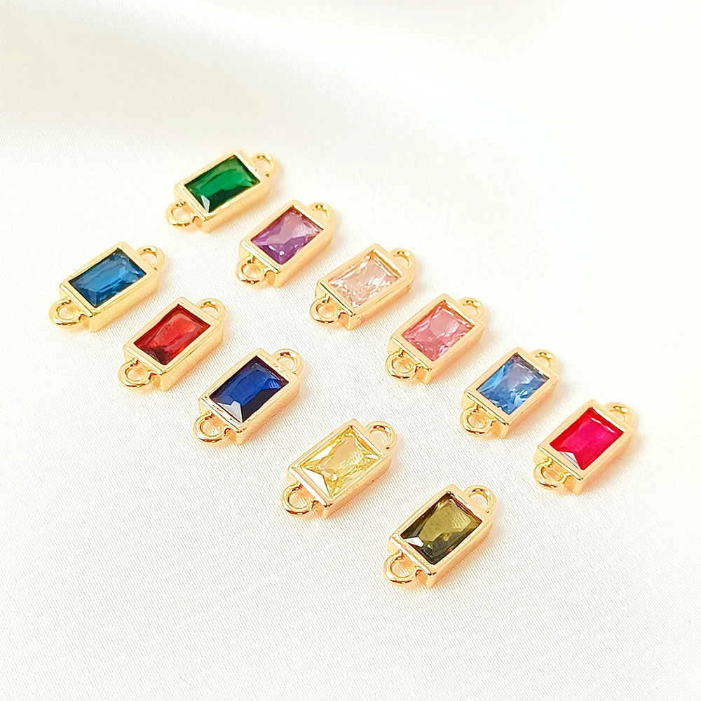 4 Pieces Brass Plated with 14K Gold Zircon Inlay Rectangular Pendant DIY Jewelry Making Necklace Bracelet Accessories Materials