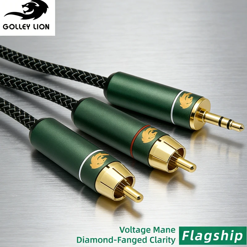 GOLLEY LION Flagship 3.5mm to 2RCA Stereo Connection Cable Outdoor Speaker Backyard PA Voltage Mane Diamond Clarity