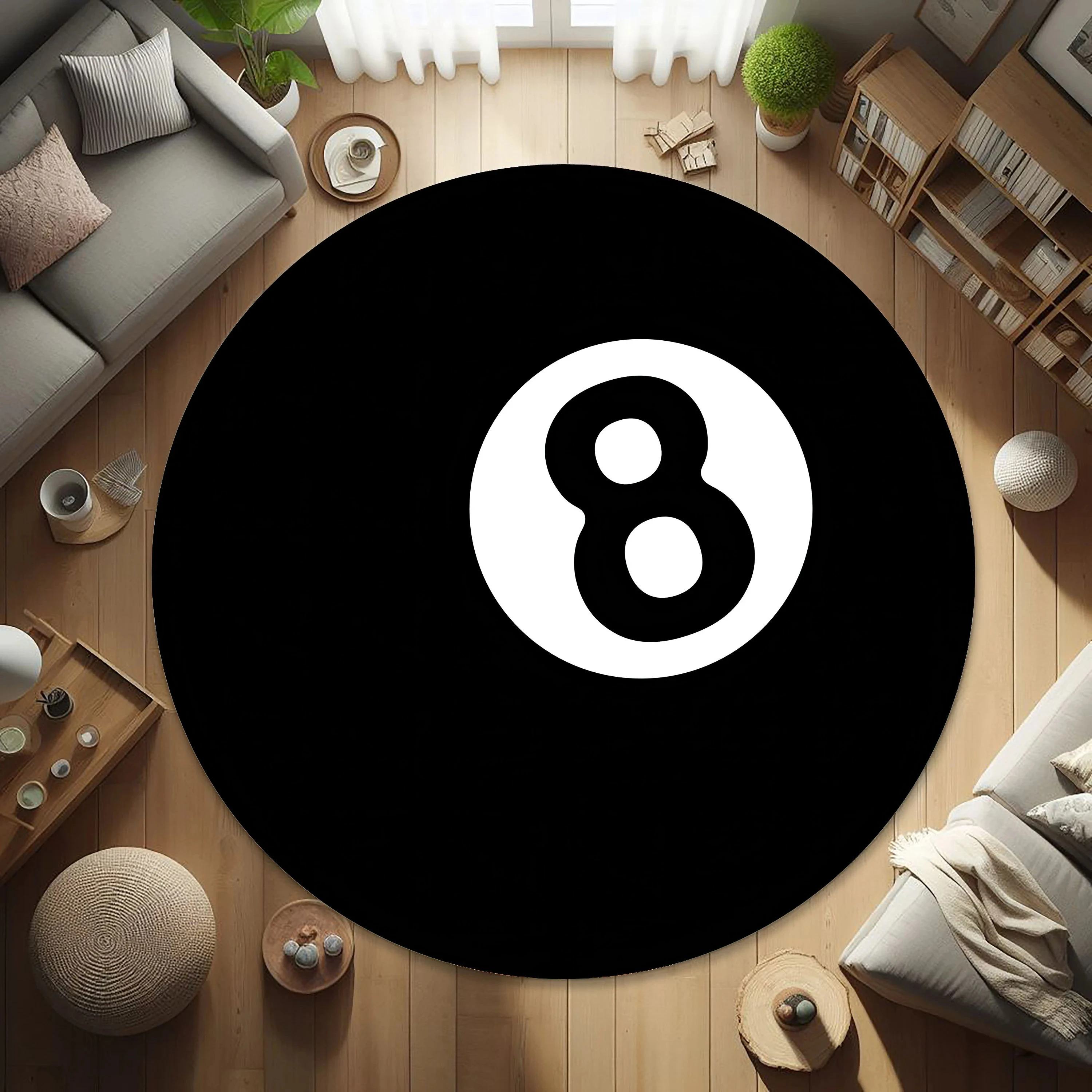 1pc Lucky 8 Ball Pattern Round Rug, Non-slip Floor Mat for Living Room, Bedroom, Bathroom, Holiday Home Decoration