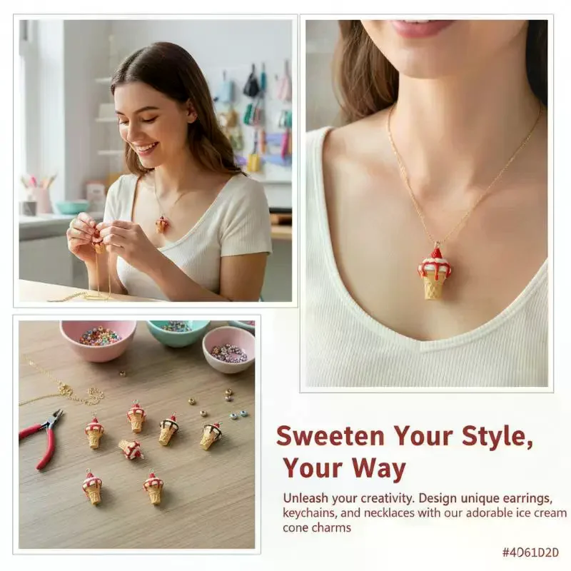 10Pcs Simulated Strawberry Jam Ice Cream Resin 3D Food Pendant For Jewelry Making DIY Cute Earring Bracelet Accessories