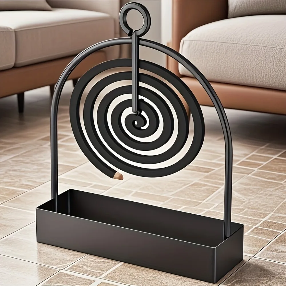 1pc Mosquito Coil Holder Iron Art Incense Burner with Ash Tray, Anti-scald Carbon Steel Stand for Home Indoor Outdoor Use