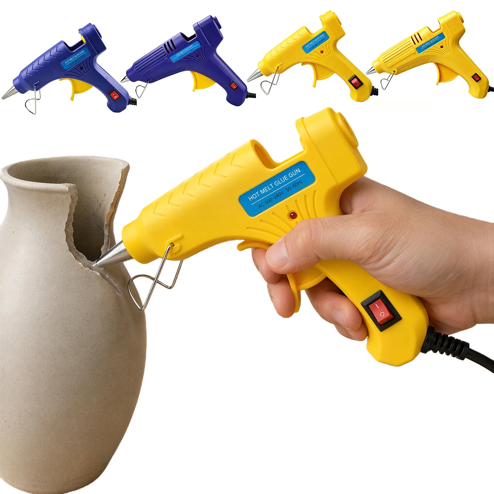 Hot Glue Gun Dual Power 20W 100W Retractable Stand Anti-Leak Nozzle for DIY Crafts Repair Packaging