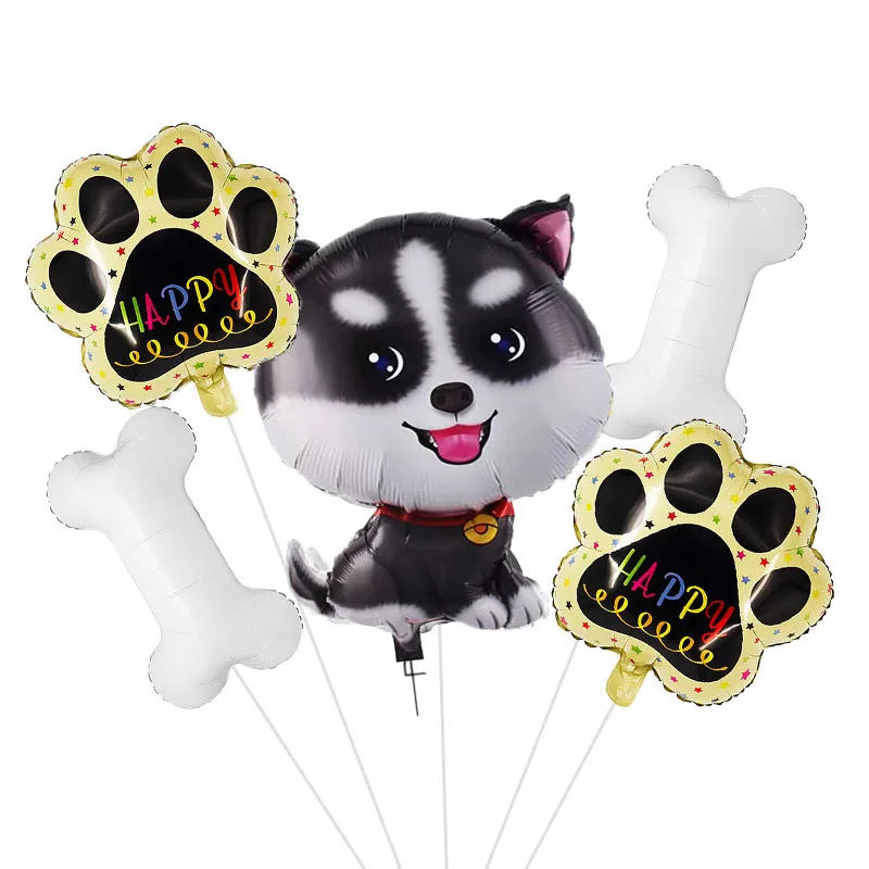 5Pcs Corgi Husky Helium Balloons Pet Dog Paw Bone Cartoon Animal Balloon Happy Birthday Party Decorations Baby Shower Globos