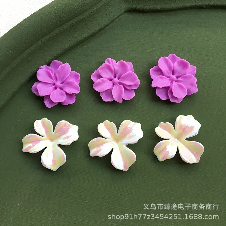 5pcs Purple Gardenia Magic Color Big White Flower Resin Flower Crafts for DIY Jewelry Making Accessories