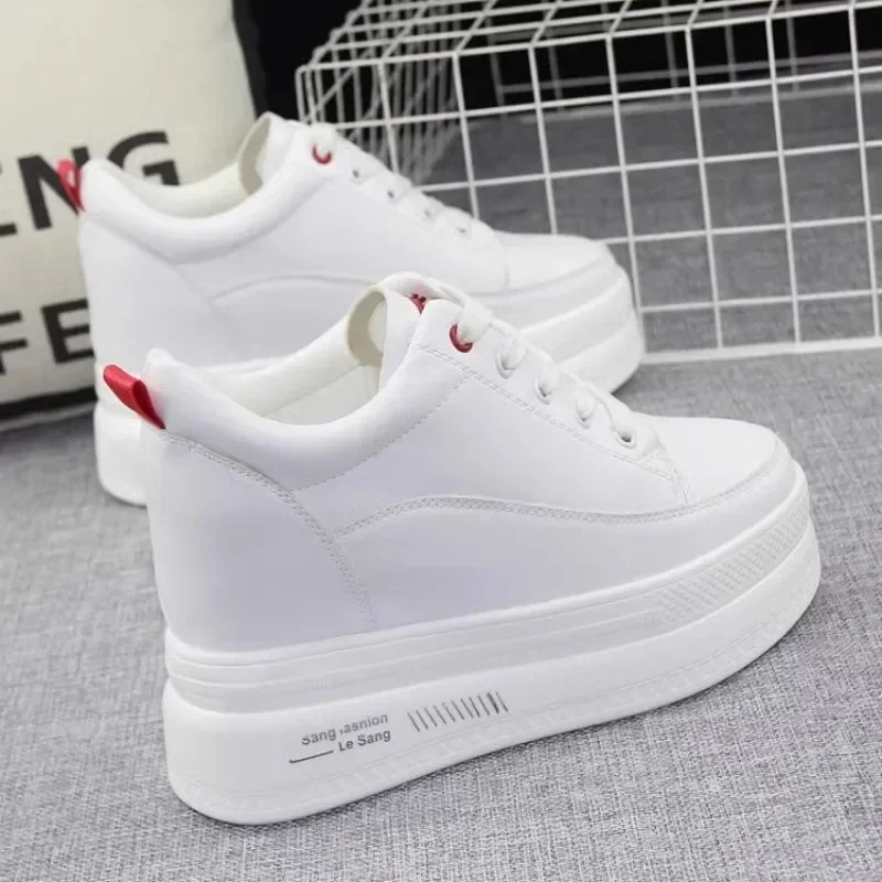 

Pop Women's Vulcanize Shoes Autumn White Chunky Sneakers For Woman 10cm Hidden Heel Shoes 2025 High Heels Female Platform Sneake