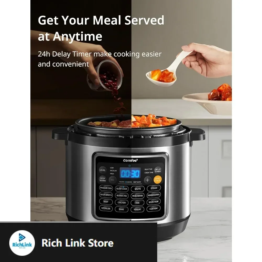 

' 16 in 1 Electric Pressure Cooker Olla de Presion Non-Stick Pot Yogurt Maker Rice Slow Saute Steamer 8 Quarts Stainless Steel