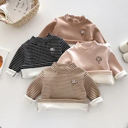 2024 Winter New in Kids Baby Boys Girls Thicken Plush Embroidery High-collar Top , Toddler Children Bottom Layer Shirts 3M To3Y