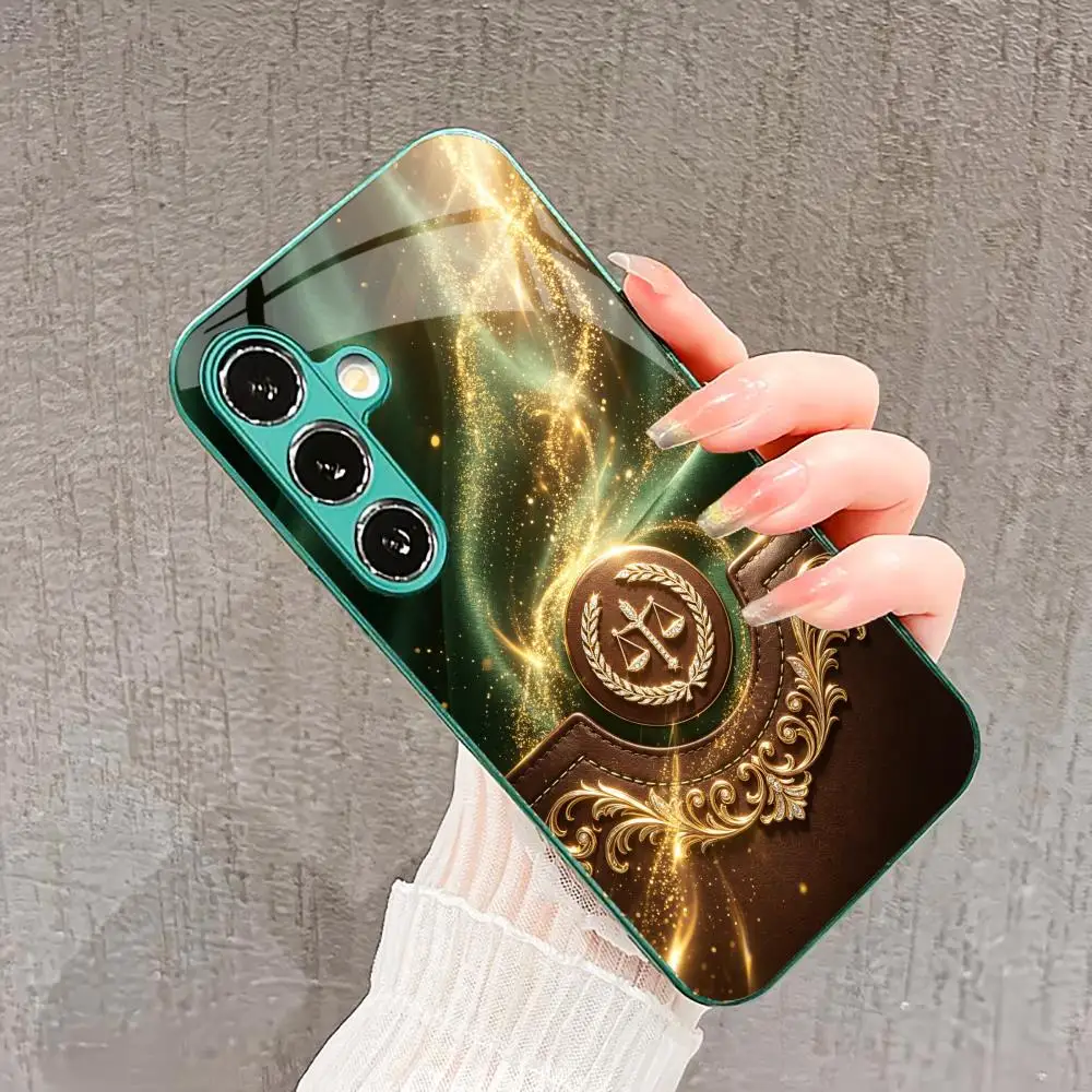 Atmospheric Libra green phone case glass s26 ultra case s25 ultra case for Samsung Galaxy S26 S25 S24 S23 S22 FE,Ultra,Plus