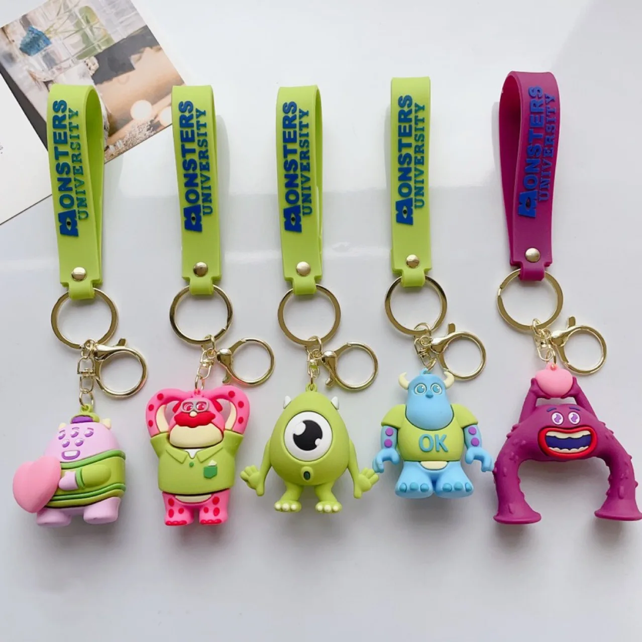 Anime Monsters University Figure Model Keychain Cute Mike Wazowski James P Sullivan Doll Bag Pendent Decor Kids Fans Toy Gift