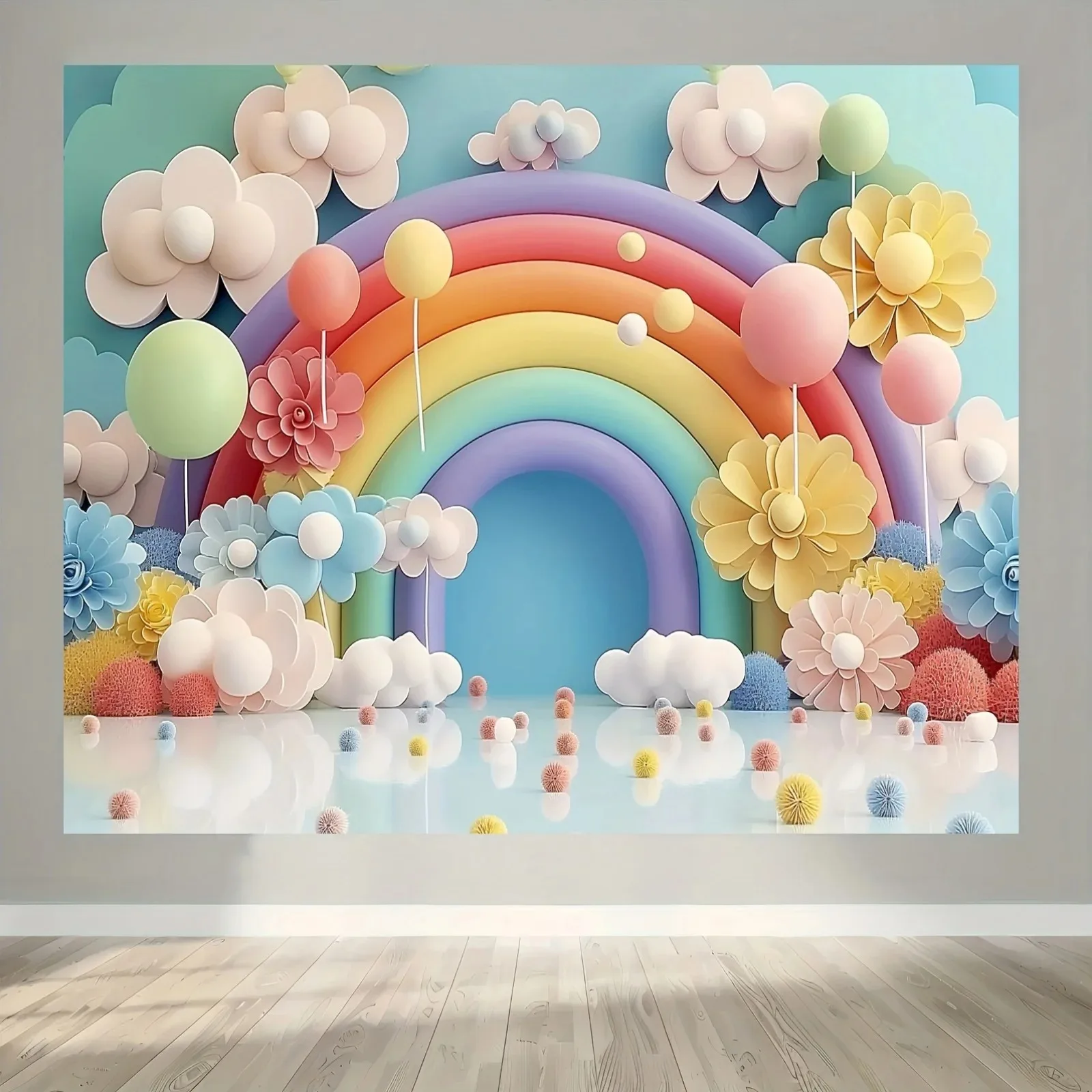خلفية بالون قوس قزح - ديكور عيد ميلاد متعدد الأغراض لغرفة المعيشة وخلفية تصوير فوتوغرافي