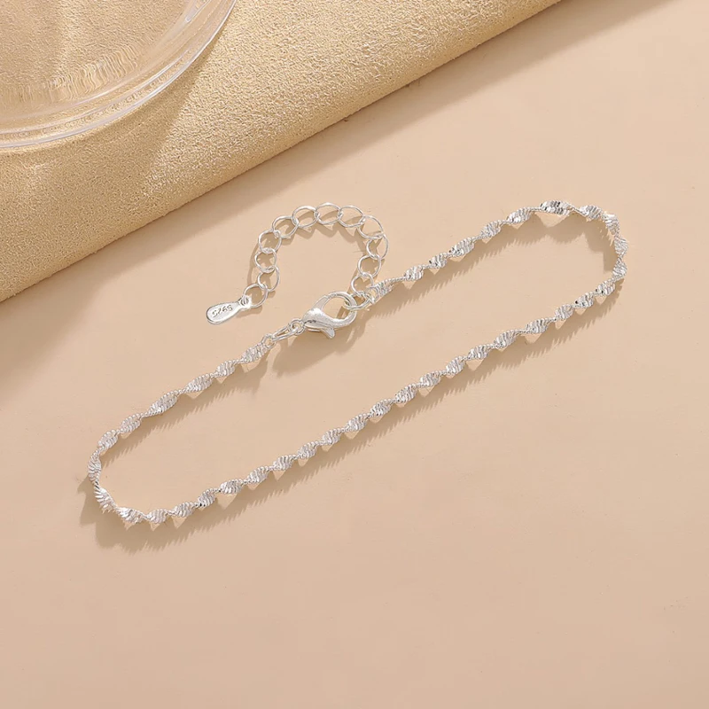 Picture 3: Classic Simple 925 Sterling Silver Twisted Weave Ripple Anklets Women Jewelry Gift Ladie Wave Bracelet Elegant Summer Foot Chain