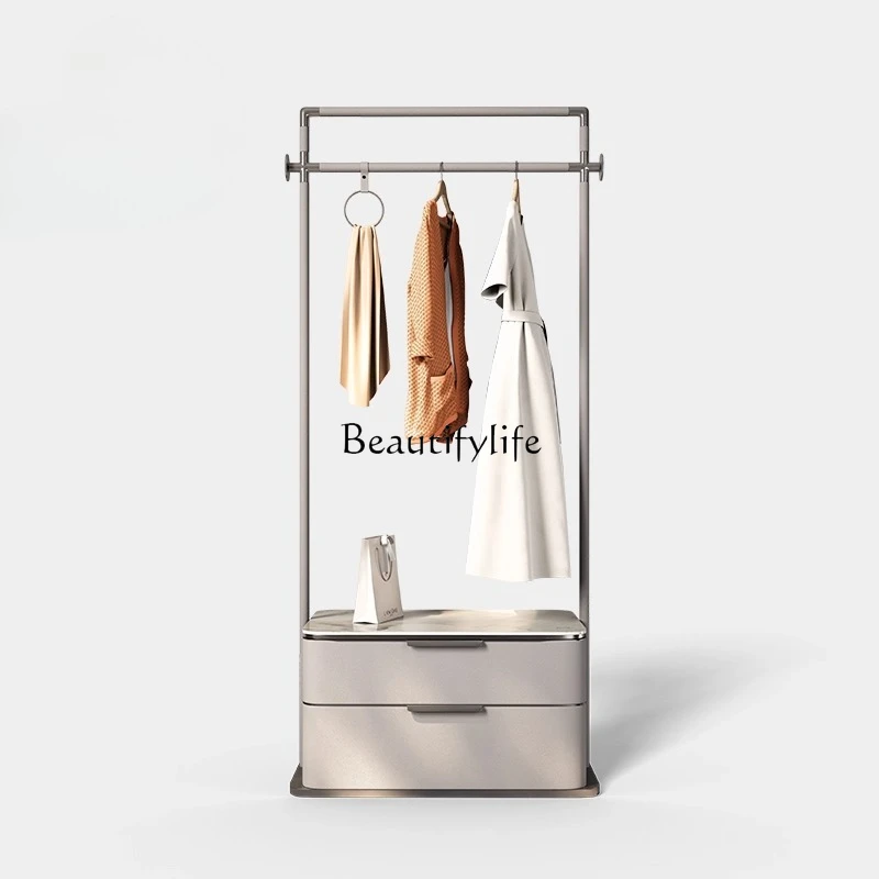 

Minimalist Coat Rack Chest of Drawers Bedside Table Integrated Floor-standing Italian Light Luxury High-end Leather Clothes Rack