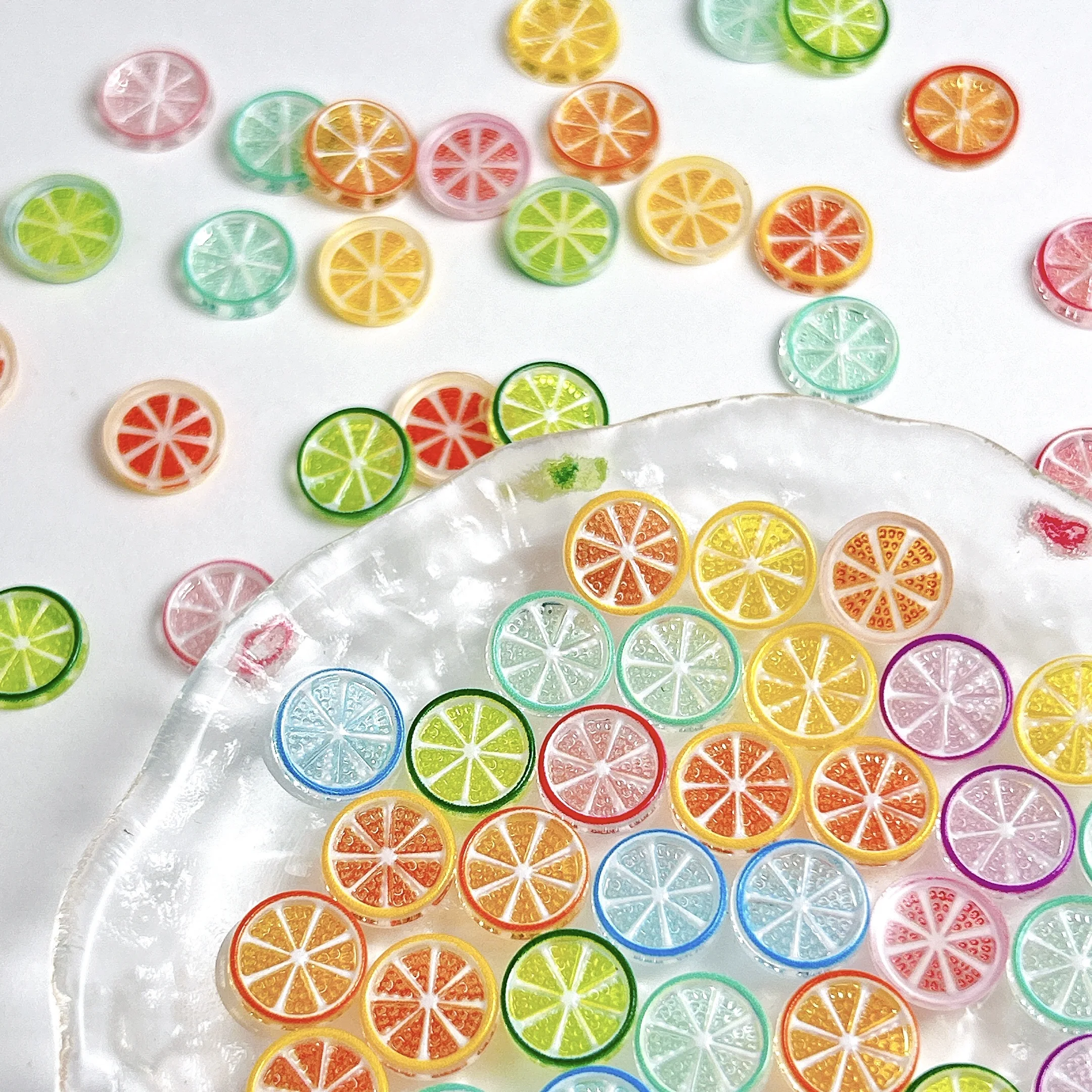20PCS 3D Multi-colors Creative Fruit Slices Resin Nail Charms Translucent Simulated Lemon Flakes Nail Art Decorations DIY Nails