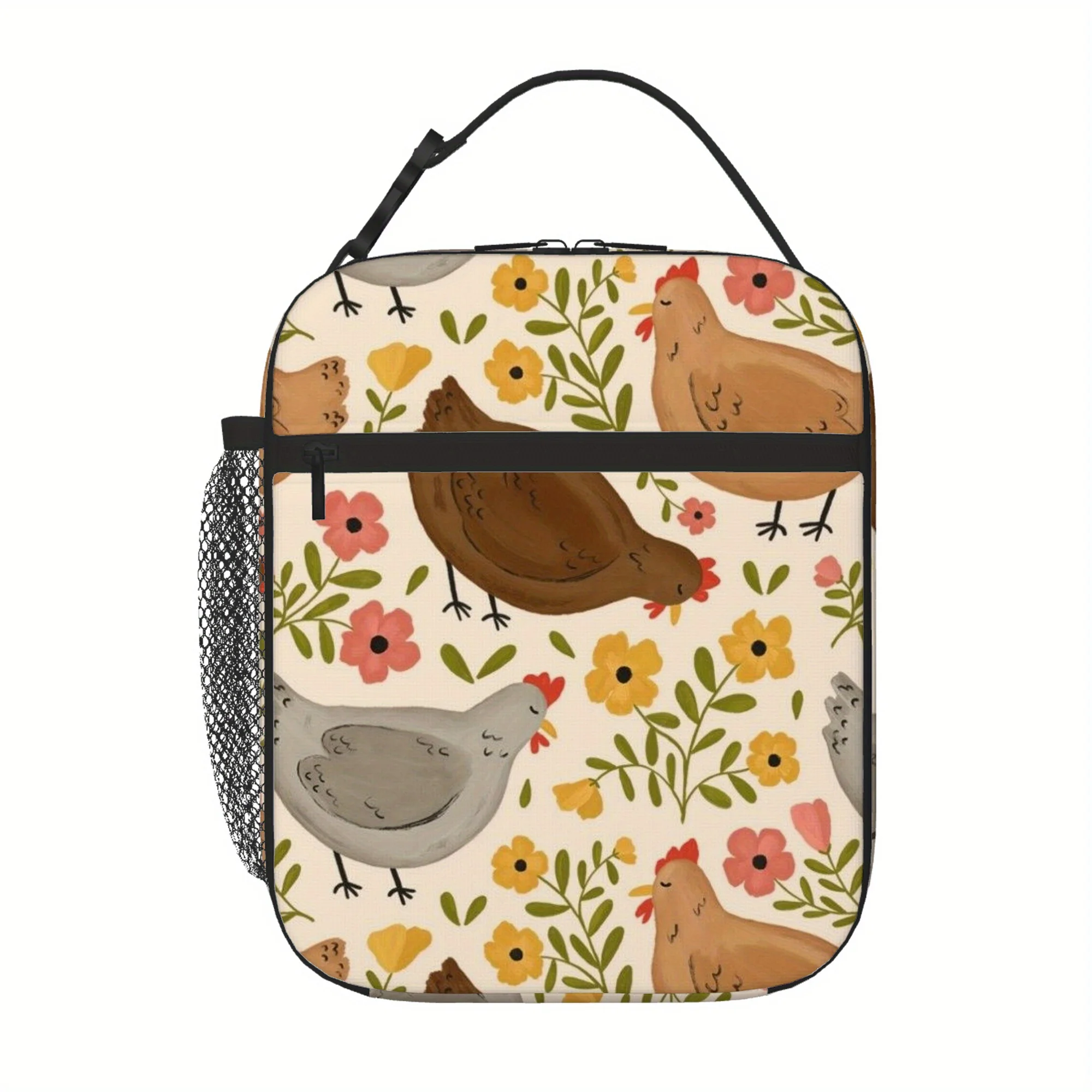 1pc, Printed Chicken Pattern Thermal Insulated Bag, Not for Food Contact, Suitable for Home, Restaurant, Office, Classroom, Back