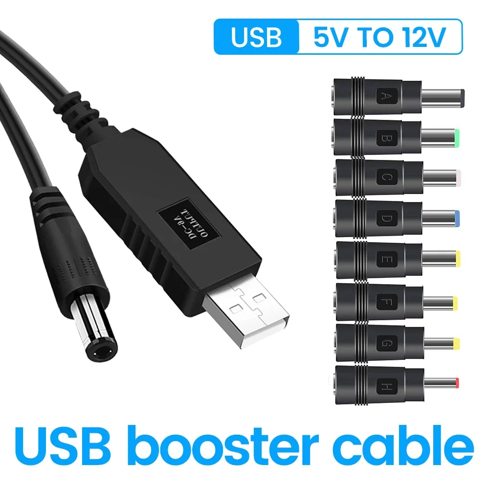 

USB to DC Power Cable 5V to 12V Boost Converter with 8 Adapters Jack for WiFi Routers Mini Fans Speakers Low Wattage Devices