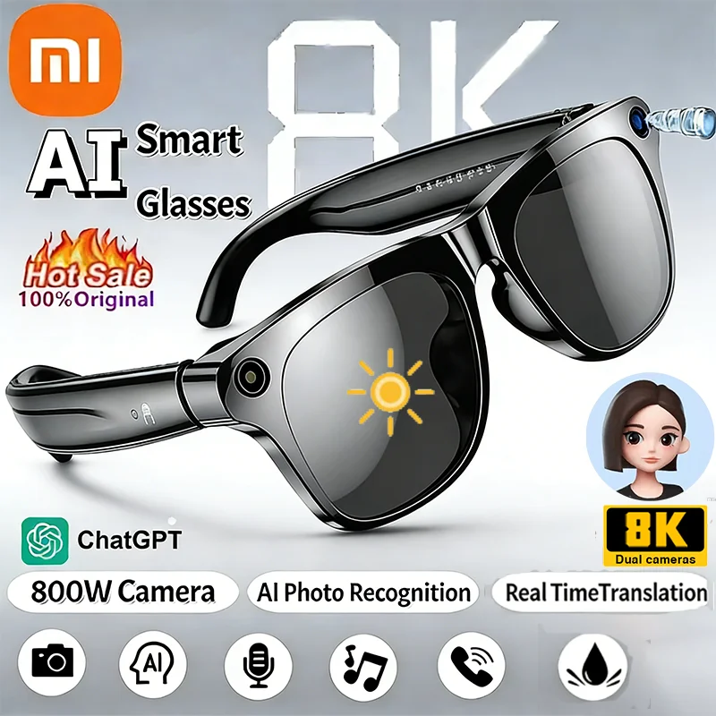 Lunettes intelligentes Xiaomi NEW Bluetooth 8K avec cam�ra 800w, IA, ChatGPT, fonction tactile, sport, appels, lecteur de musique, pour homme et femme, id�e cadeau