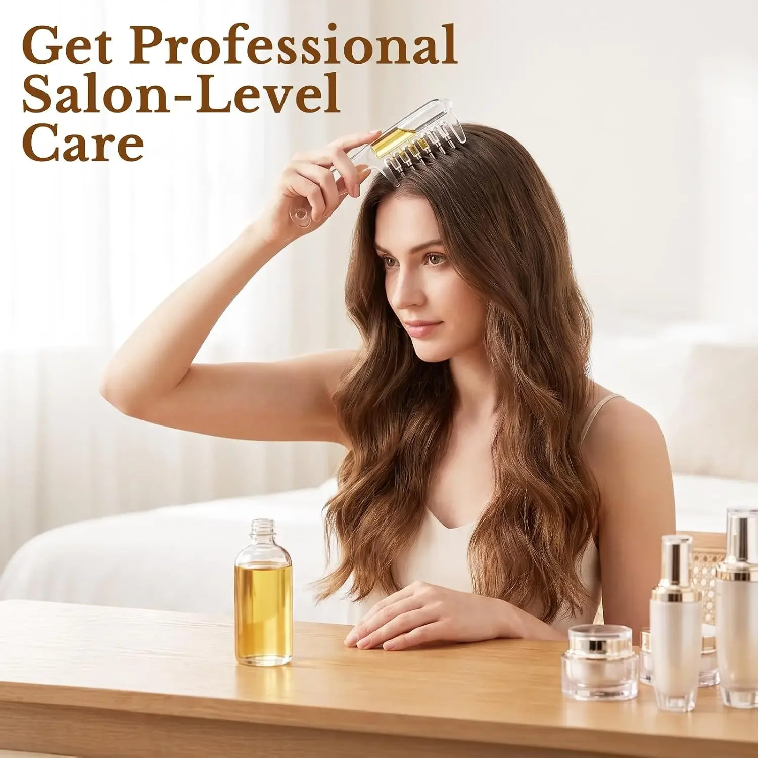 Essential Oil Applicator Massage Comb with Built-In Liquid Reservoir Rolling Metal Teeth Suitable For Scalp Hair Growth