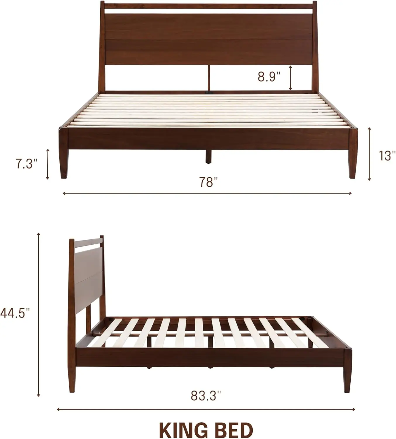 Ntc Adept Wooden Bed Frame With Headboard, Crafted From Walnut, Rubber Wood With Silent Slats And Wood Central Supports, 1000