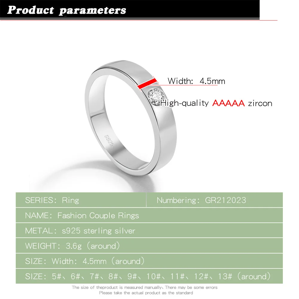 Fashion 925 Sterling Silver Couple Rings For Women Men Aesthetic Finger Ring Trend Summer Zircon Ring Wedding Jewelry Gift