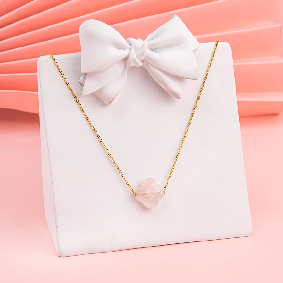 1pc natrual crystal stone gemstone agate Four Leaf Clover Adjustable stainless steel pendant  necklace for  women and men