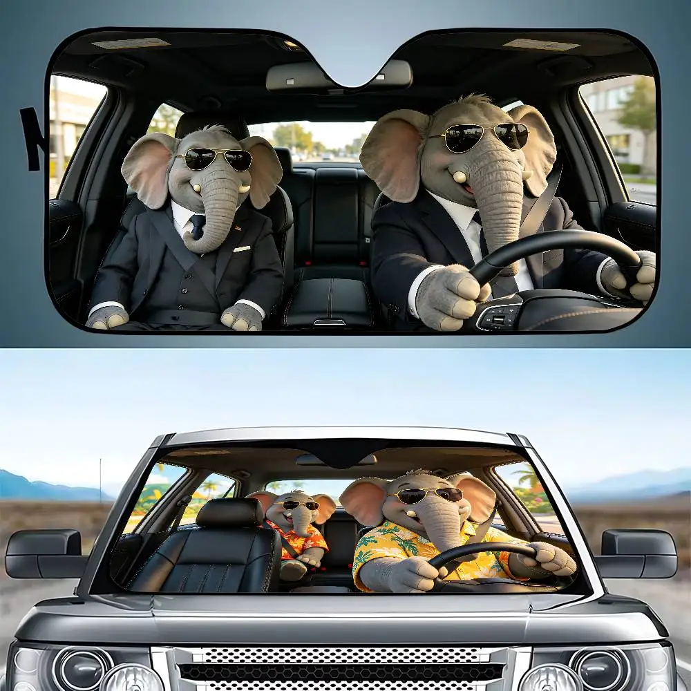 Elephant Drive Car SunShade Windshield Funny Sun Shade Foldable UV Ray Sun Visor Protector Sunshade For Front Window