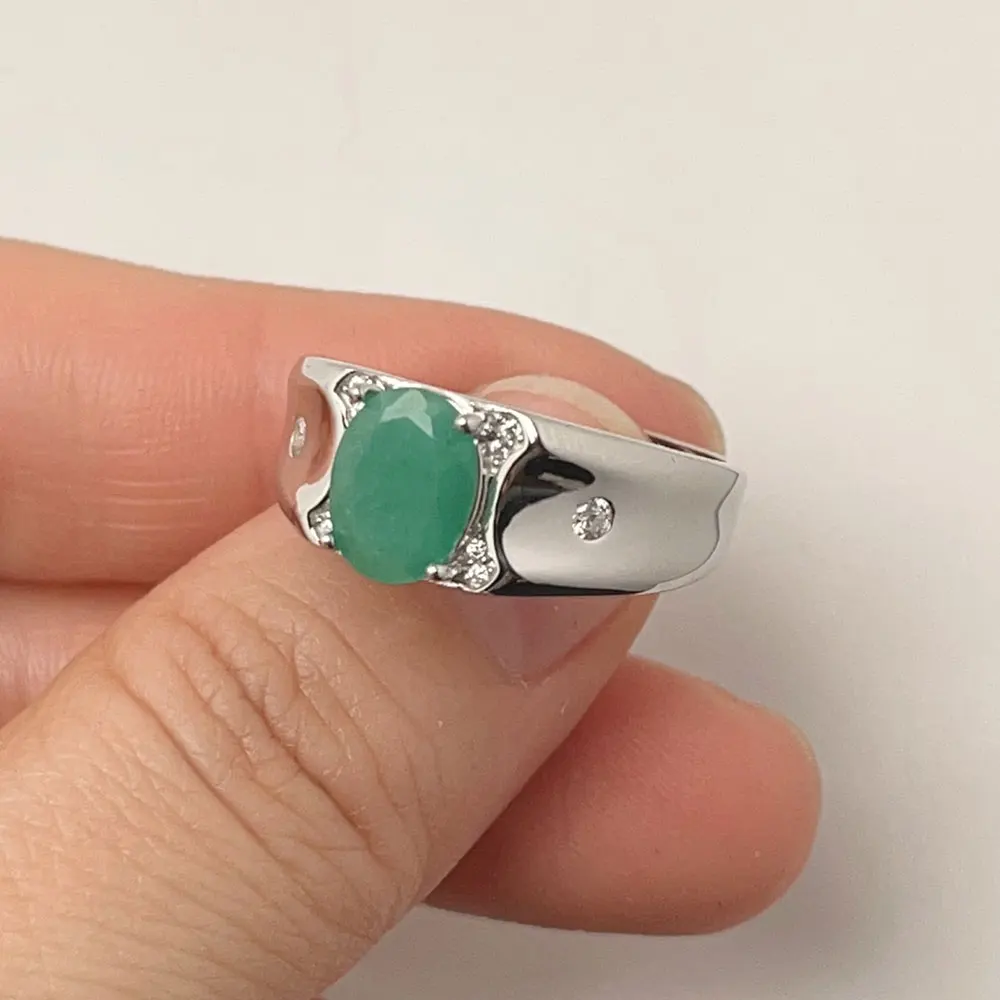 الكلاسيكية 925 الفضة خاتم الزمرد 7 مللي متر * 9 مللي متر 2ct الزمرد الطبيعي خاتم فضة 18K مطلية بالذهب الأحجار الكريمة والمجوهرات