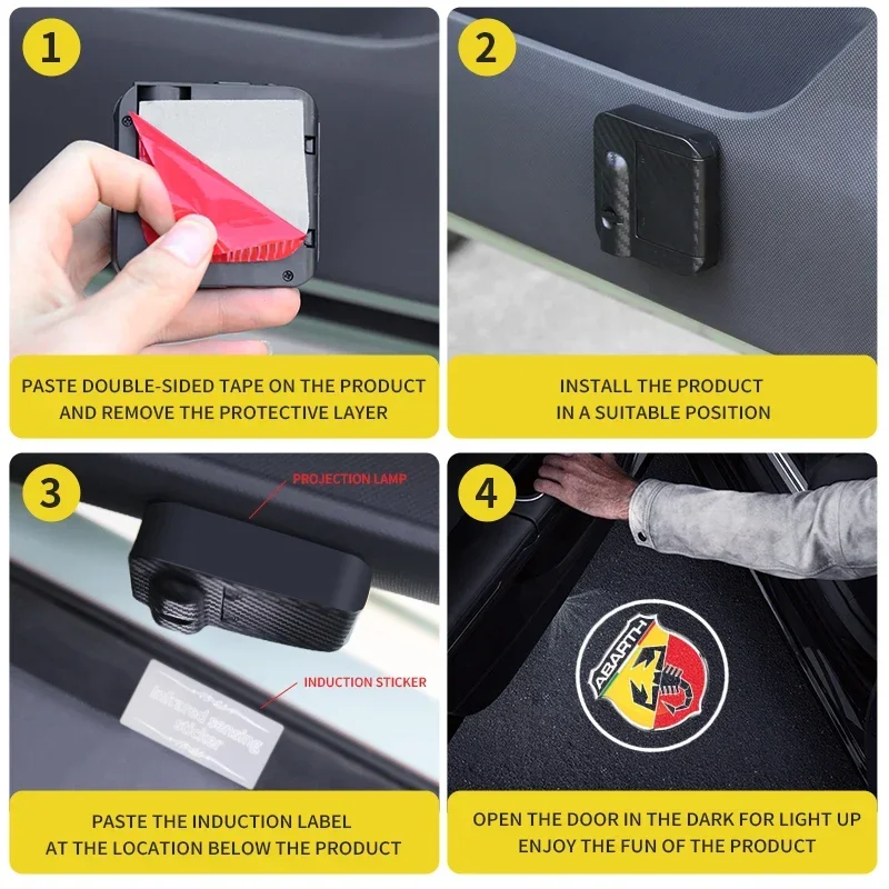 1/2Pcs Car Door Welcome Light Laser LED Wireless Projector Night Courtesy Lamp For Fiat Abarth 595 Abarth 500 Abarth 124 Spider - view 6