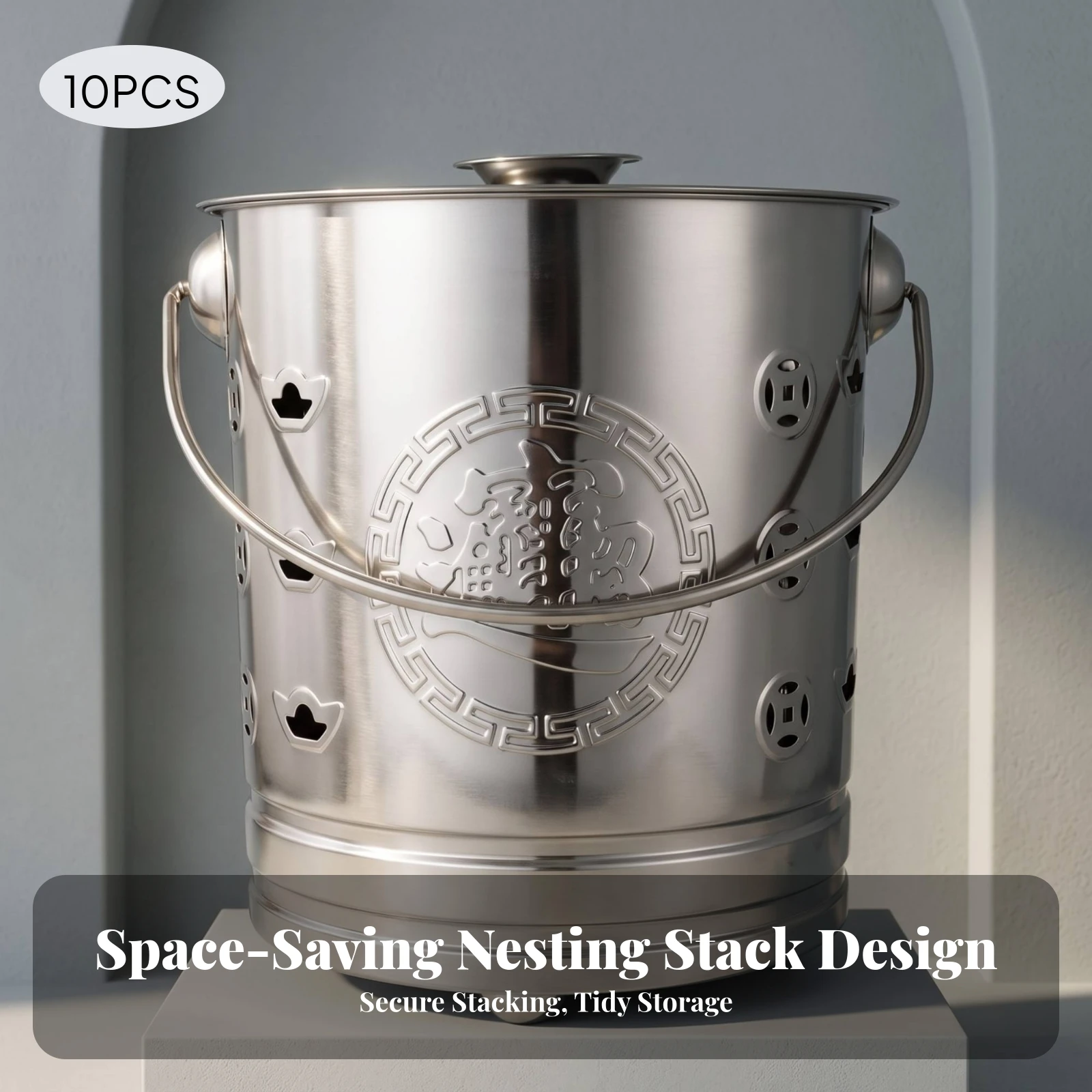 Stainless Steel Container with Lid Portable Stackable Metal Container Stainless Steel Pail Corrosion-Resistant Round Pail With