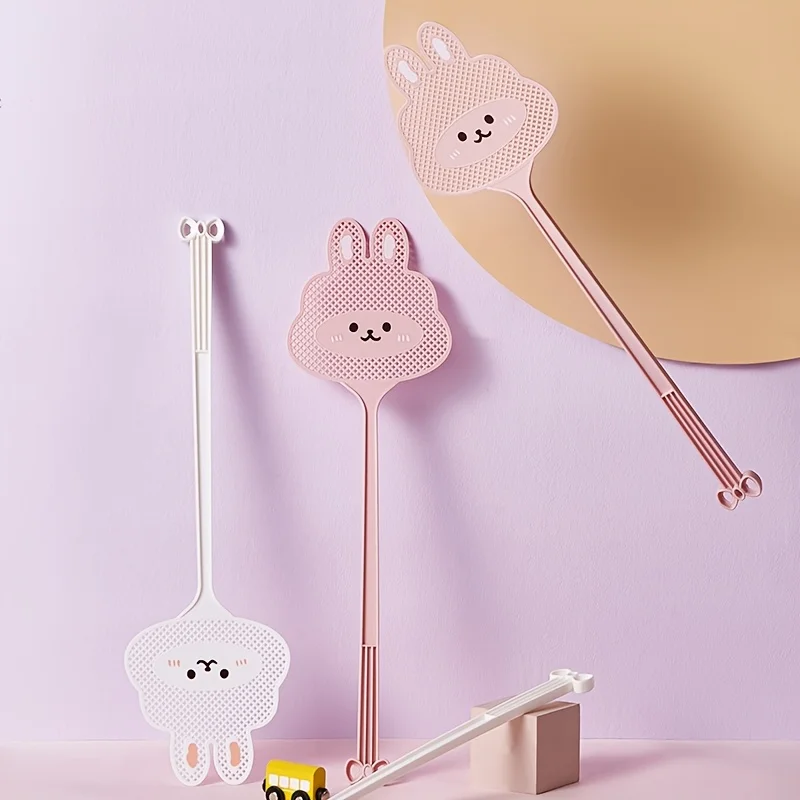 Fly Swatter Rabbit Shape There is a Hanging Hole on The Handle Easy to Store, Easy to Find, Not Easy to Lose(White+Pink)
