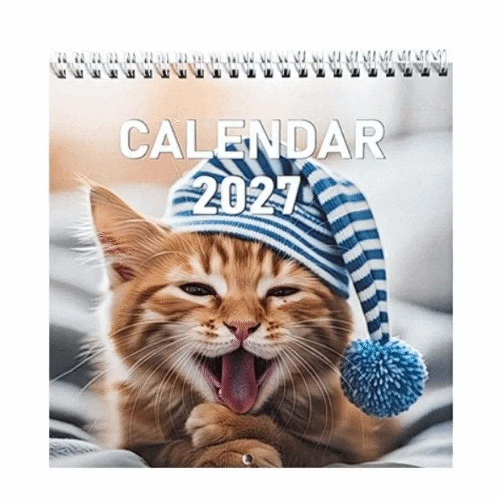 Vivid Spiral Bound Cat Calendar Cat Theme 12 Month Wall Calendar Hanging Hole Funny Print Pet Calendar For Festival Present