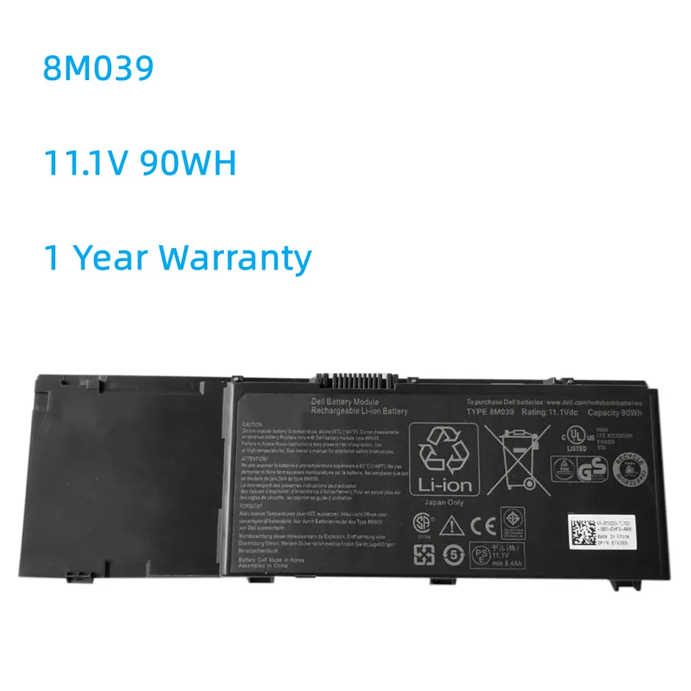 

NEW 8M039 11.1V 90WH Laptop Battery For Dell Precision M2400 M4400 M6400 M6500 312-0873 C565C DW842 KR854 J012F