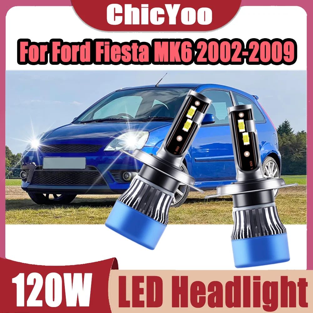 

2PCS 120W High Power LED Headlights Canbus No error Front Headlights 3570 CSP Chips 6000K White For Ford Fiesta MK6 2002-2009
