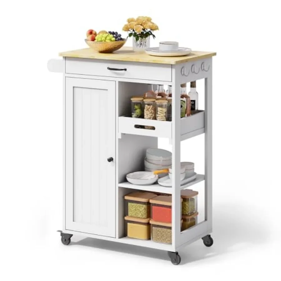 Kitchen Island Cart with Storage Cabinet Removable Tray: stainless steel, matte black, heavy-duty casters and adjustable shelvi