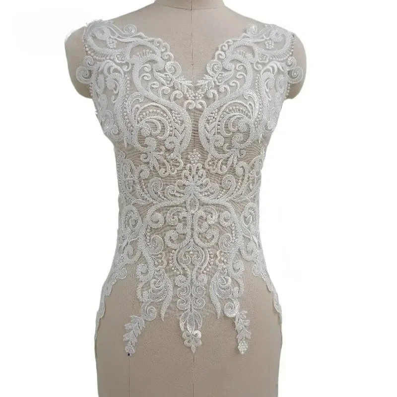 

Wedding V-neck Front Chest Embroidery Decal White Bead Lace Ml1 Handmade DIY Wedding Clothing Background Decoration Accessories