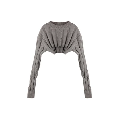 Two Piece Set Gray Sweater and Blue Crop Top Shirt,y2k sexy long sleeve pullover knit twist cropped women autumn 2022 fall slim