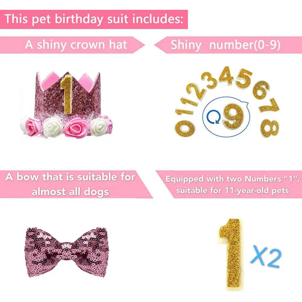 Princess Crown Hat 1 Set Attractive Bright Color Non-Fading  Pet Dog Princess Crown Hat with Bow-knot Collar Set Pet Supplies