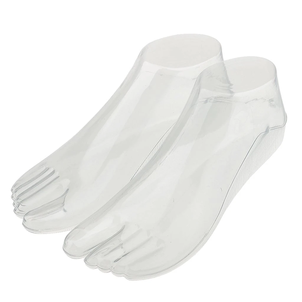 1Pair Female Feet Mannequin Thong Style Foot Model for Sandal Shoe Sock Jewelries Display - Clear