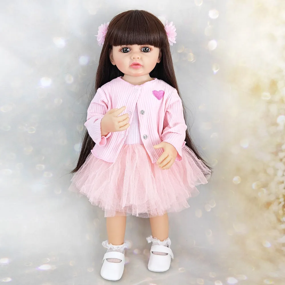 Full Soft Silicone Body Reborn Baby Girl Doll 55cm 22 Inch Realistic Princess Toddler Bebe Bath Toy Birthday Gift