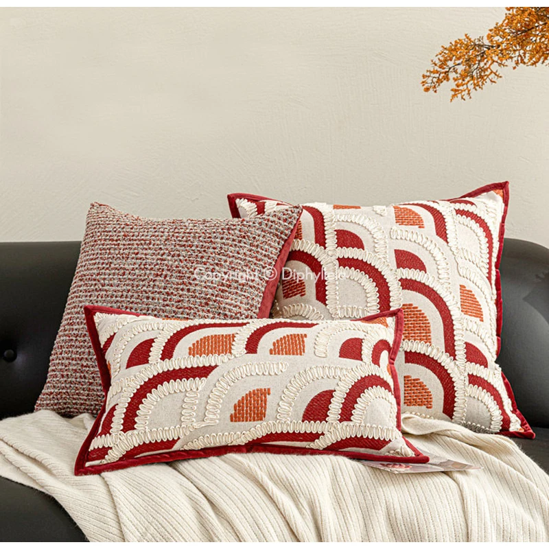 Diphylleia Luxury Artistic Arc Geometric Embroidered Cushion Cover Contemporary And Retro-Inspired Interiors Pillowcase For Home