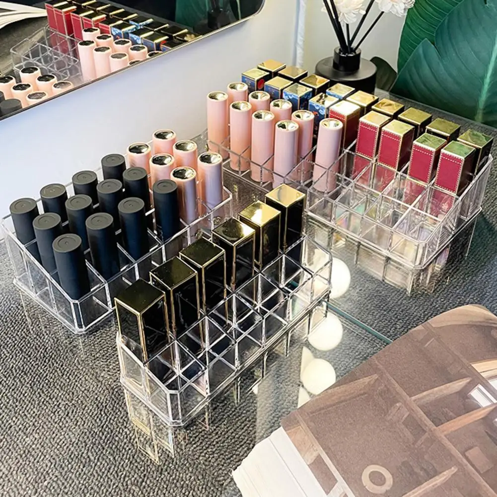 Lipstick Holder Useful Plastic Lipstick Storage Box 12/18/36 Grids Nail Polish Shelf Makeup Lip Gloss Organizer Daily Use