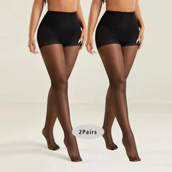 2 Pairs Women's Slip Proof Fine Mesh Leggings Black Silk Thin High-Waisted Pantyhose