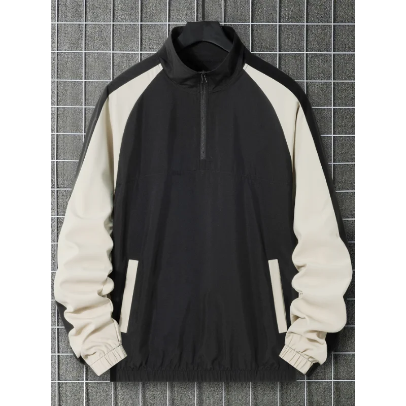 

Men Patchwork Color Block Stand Collar Casual Jacket