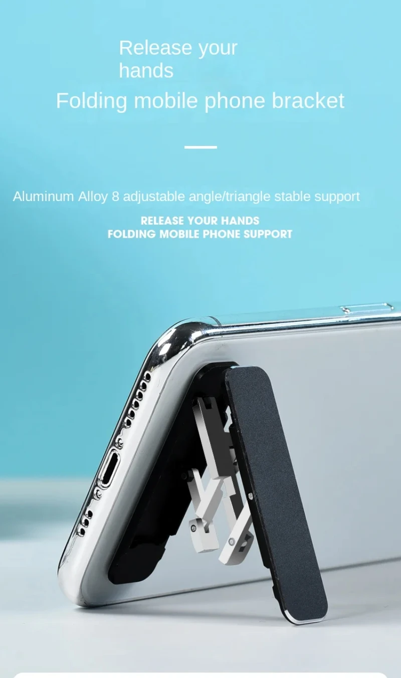 Zusammenklappbarer Mini-Telefonhalter aus Metall, Aluminiumlegierung, faltbarer Desktop-Ständer, 360° drehbar, universelle Handy-Schreibtischhalterung – Detail 2