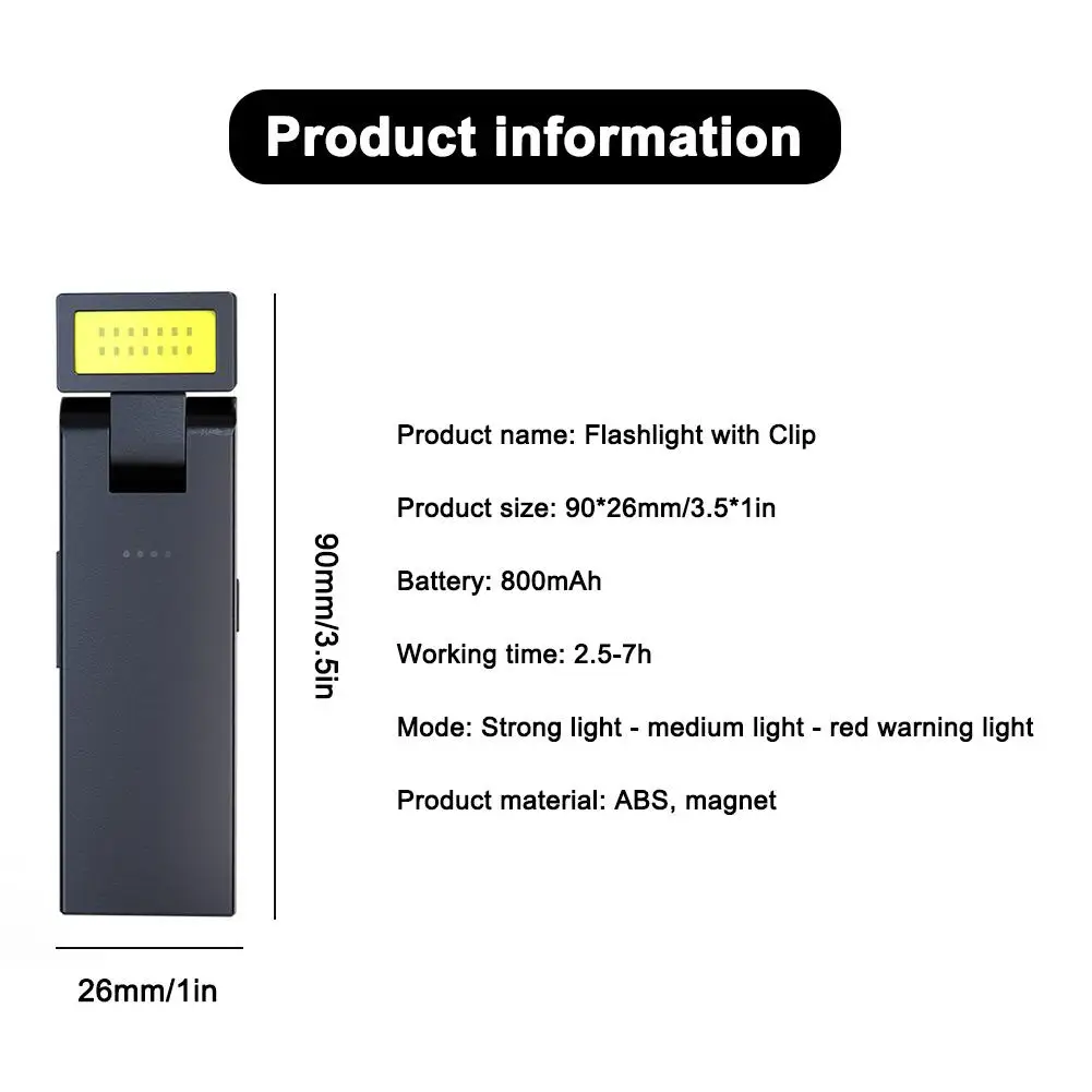 Przenośna mini latarka narzędziowa Latarka awaryjna Akumulatorowa magnetyczna latarka ssąca Outdoor Camping Ostrzeżenie Klips do ubrań