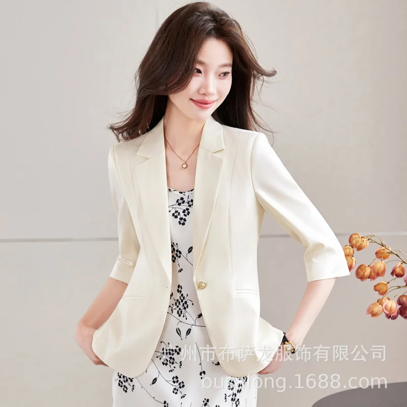 

2026New style blazer with a business-like vibe, women's mid-sleeve professional suit, formal women's jacket, workwear8618
