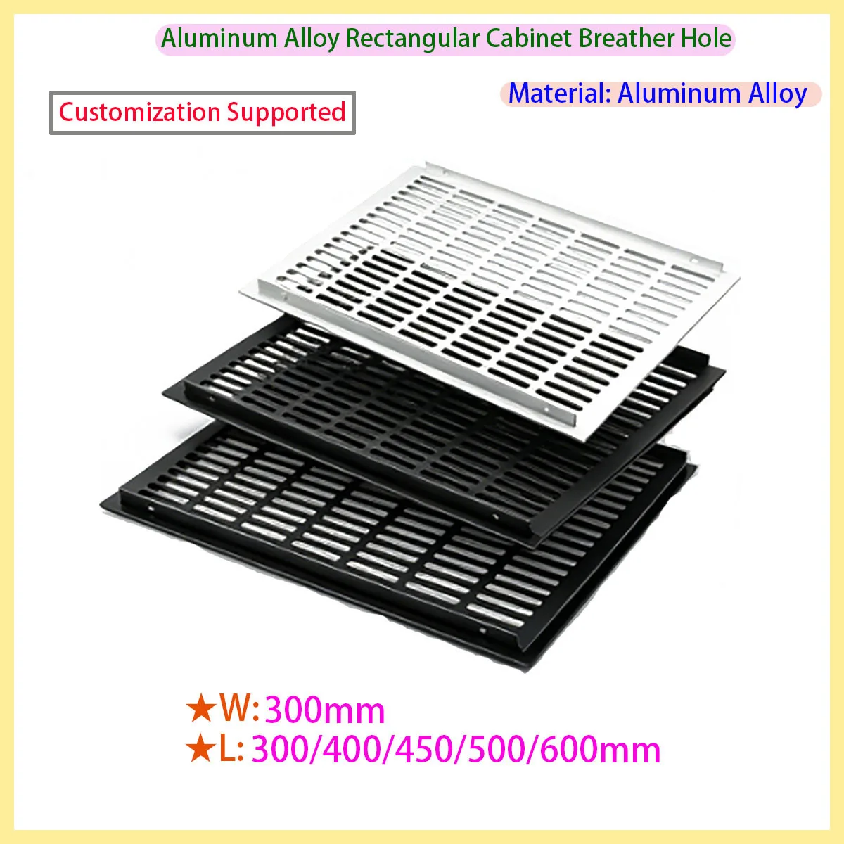 Aluminum Alloy Breathable Mesh Width 300mm, Ventilation Grille Cabinet Vent Mesh Cover Length 300-500mm