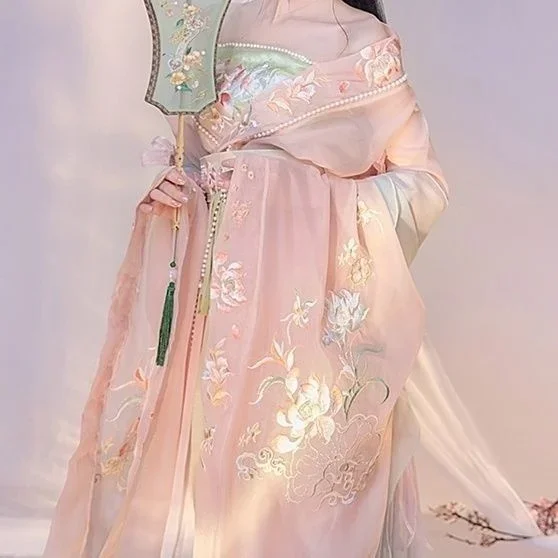 8 Pcs Set LianShengWanWu WeiJin Dynasty Hanfu Dress Multi Accessory Blue Green Pink Summer Fairy Traditional Chinese Style Set